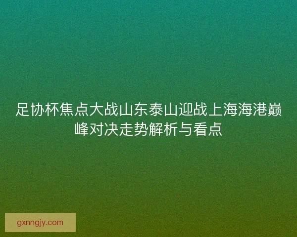足协杯焦点大战山东泰山迎战上海海港巅峰对决走势解析与看点